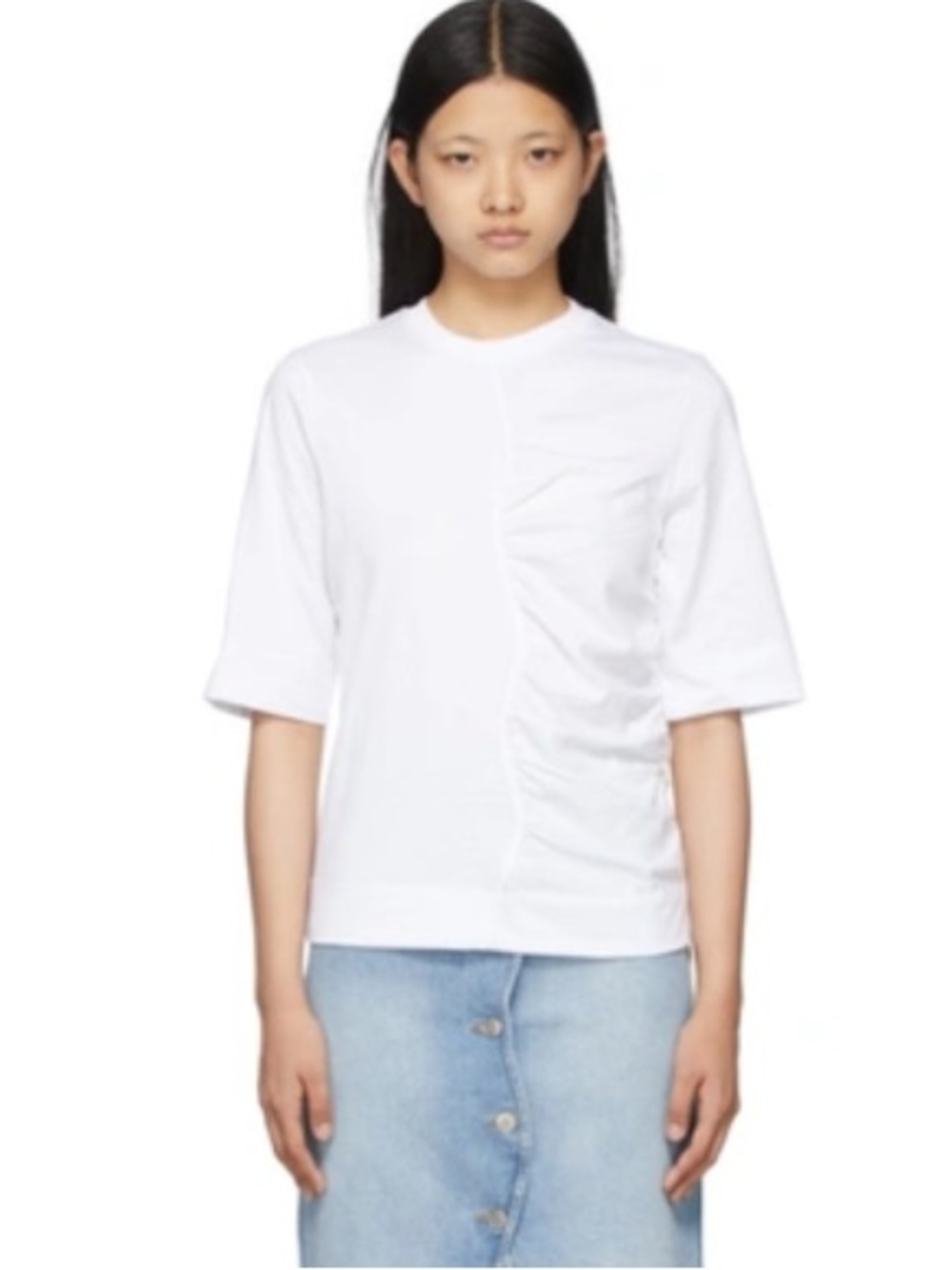 🆕 Ganni Ruched Organic Cotton T-shirt In White
